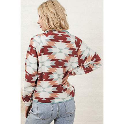 Wholesale Women's Winter Printed Color Block Fleece Long Sleeve Jacket