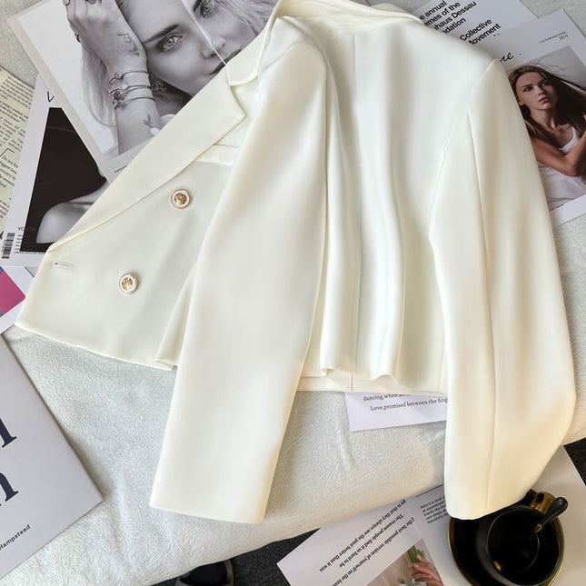 Wholesale Women's Slim Double Breasted White Fashion Short Blazer