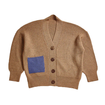 Wholesale Kids Fall Winter Contrast Color Single-Breasted Cardigan Sweater Jacket