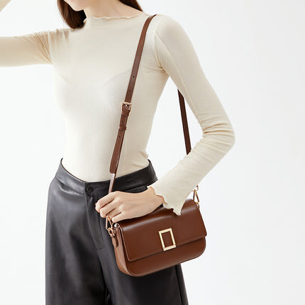 Ladies Light Luxury Genuine Leather Shoulder Crossbody Bag Cowhide Mini Square Bag