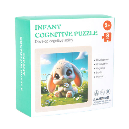 Wholesale Mini Cartoon Animal Enlightenment Cognition Wooden Puzzle 8 Pieces Educational Toy