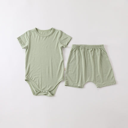 Wholesale Toddler Baby Summer Solid Color Bodysuit Shorts Set