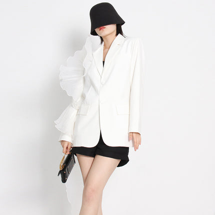 Wholesale Women's Spring Mesh Ruffled Irregular Loose Straight Blazer