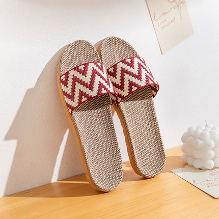 Men's and Women's Summer Linen Straw Rattan Home Non-slip Soft-soled Slippers