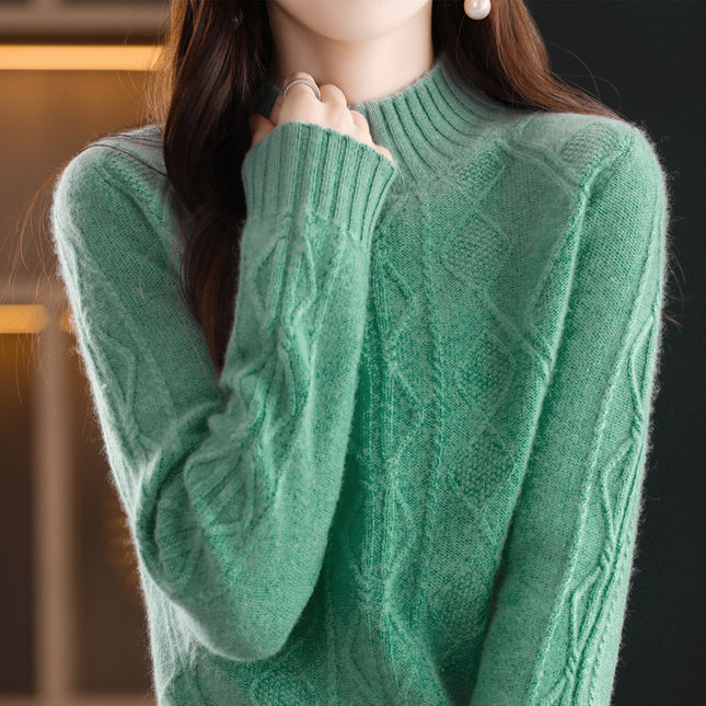 Women's Loose Solid Color Half Turtleneck Casual Pure Wool Sweater