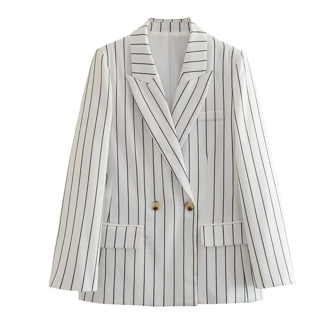 Wholesale Women's Summer Striped Blazer Jacket Vest Loose Pants Three-piece Set