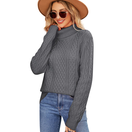 Wholesale Women's Fall Winter Solid Color Turtle Neck Twist Sweater