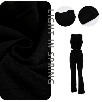 Wholesale Women's Summer Fashion Temperament Black Simple Vest Suit Two Piece Set