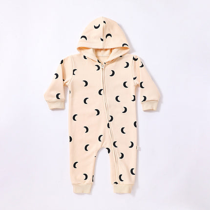 Infant Spring Hooded Onesie Newborn Printed Long Sleeve Fleece Romper