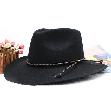 Wholesale Men's Autumn and Winter Woolen Cowboy Hat Bow Jazz Hat 