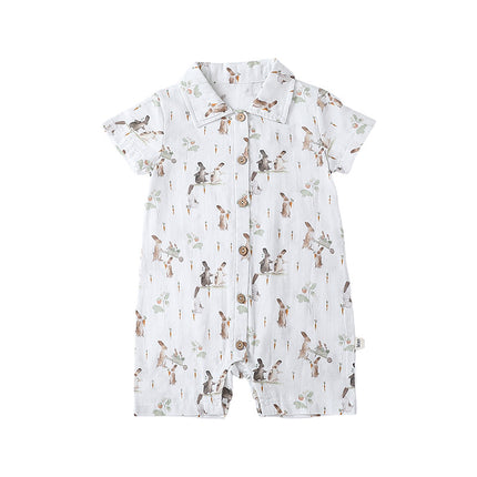 Infants Baby Summer Jumpsuit Shirt Short Lapel Romper