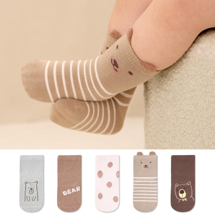 Wholesale 5 Pairs Baby Autumn Cartoon Bear Combed Cotton Socks