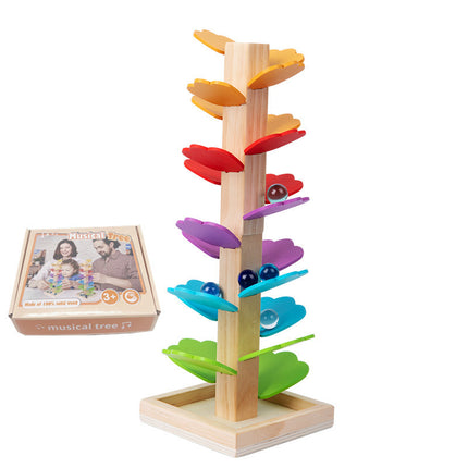 Wholesale Musical Tree Toys Wooden Rolling Beads Rainbow Petals Inserting Building Blocks