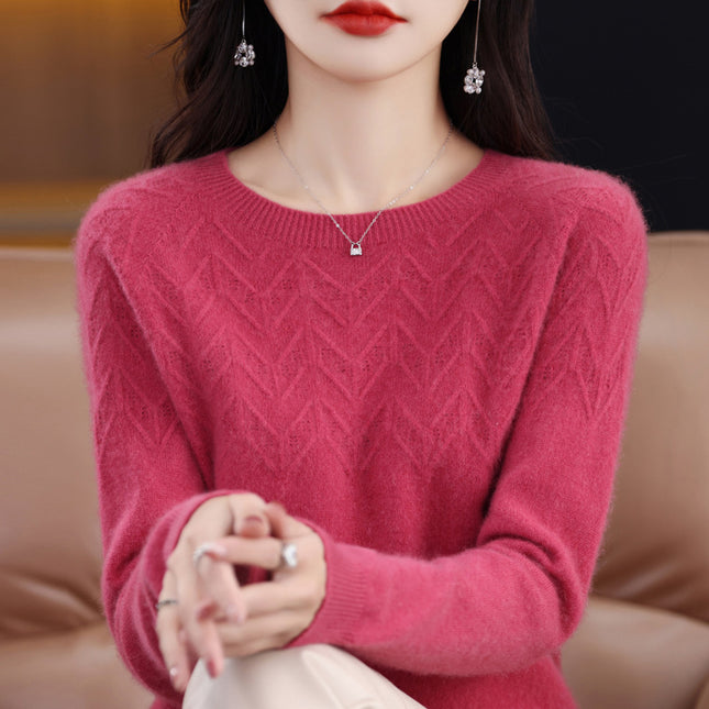 Women's Round Neck Pullover Herringbone Loose Cashmere Sweater