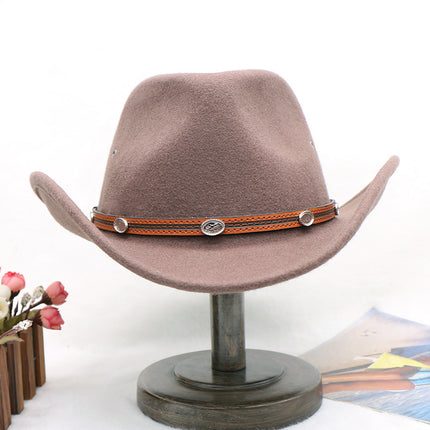 Men's Winter Tibetan Style Woolen Cowboy Hat Western Gentleman Felt Hat Breathable Jazz Hat 