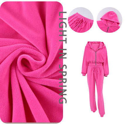 Wholesale Ladies Thin Fleece Hoodies  Autumn Winter Cardigan Jacket Trousers Two-Piece Set