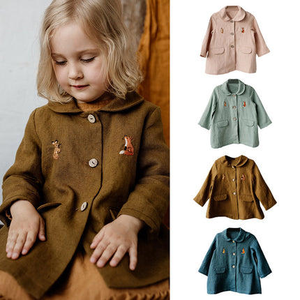 Wholesale Infants Toddlers Autumn Hand Embroidered Windbreaker Soft Lapel Jacket