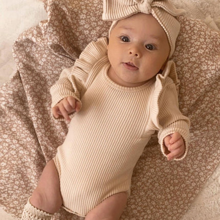 Wholesale Spring and Autumn Baby Girl Long Sleeve Knit Striped Triangle Romper