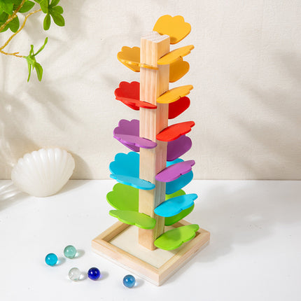 Wholesale Musical Tree Toys Wooden Rolling Beads Rainbow Petals Inserting Building Blocks 