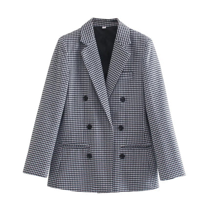 Wholesale Women's Autumn Check Double-breasted Blazer Top