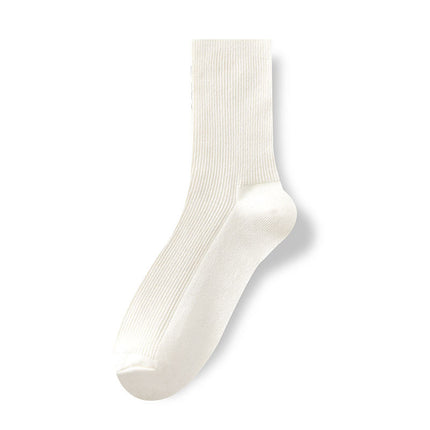 Women's Spring Autumn Solid Color Cotton Anti-odor and Sweat-absorbent Mid-calf Socks