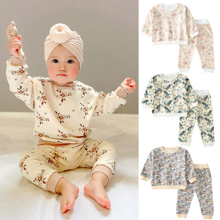 Wholesale Kids Set Spring Baby Cotton Printed Long Sleeve Pants  High Waist Two-piece Set