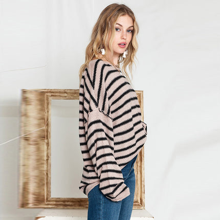 Wholesale Women's Autumn Long Sleeve Striped Print Sweater Top