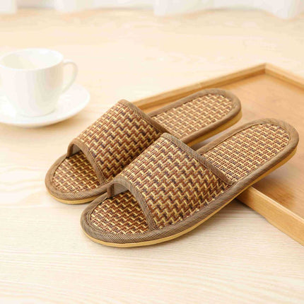 Wholesale Men's Summer Rattan Woven Bamboo Linen Non-slip Soft-soled Slippers