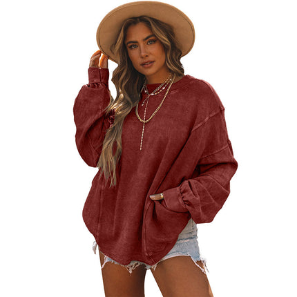 Wholesale Women's Autumn Solid Color Loose Backless Pullover Hoodies Top