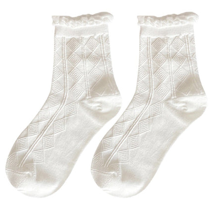 Wholesale Women's Spring Summer Thin White Cute Cotton Mid-calf Socks