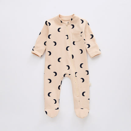 Newborn Spring Cotton Diagonal Zipper Babygrow With Feet