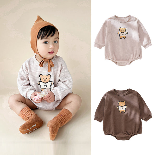 Infants Spring Waffle Long Sleeve Onesies Cute Romper Triangle Bodysuit