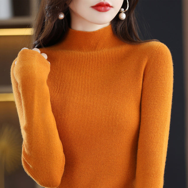 Women's Half Turtleneck Slim Fit Pullover 100% Pure Wool Sweater