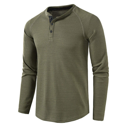 Wholesale Men's Fall Winter Henley Collar Long Sleeve Waffle T-Shirt