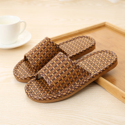 Men's and Women's Summer Linen Straw Rattan Home Non-slip Soft-soled Slippers