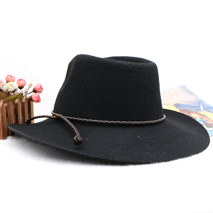 Wholesale Men's Autumn and Winter Woolen Cowboy Hat Bow Jazz Hat 