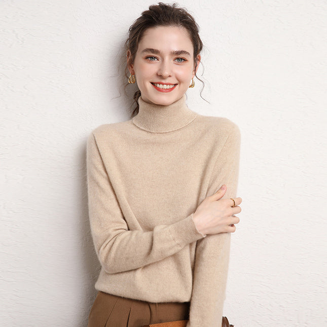 Women's 100% Pure Wool Long-sleeved Pullover Loose High Collar Cashmere Sweater
