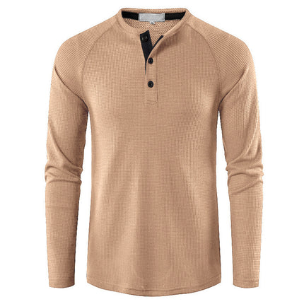 Wholesale Men's Fall Winter Henley Collar Long Sleeve Waffle T-Shirt