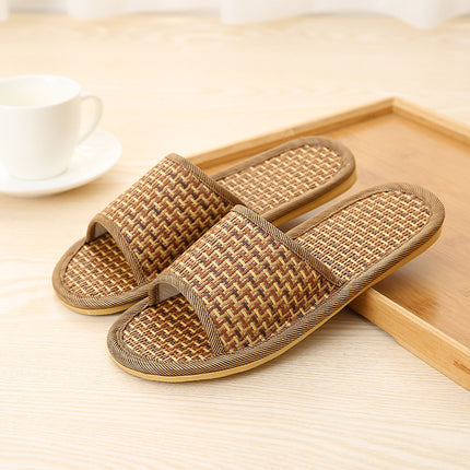 Men's and Women's Summer Linen Straw Rattan Home Non-slip Soft-soled Slippers