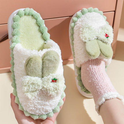 Wholesale Women's Winter Cute Cartoon Bow Rabbit Warm Faux Fur Slippers