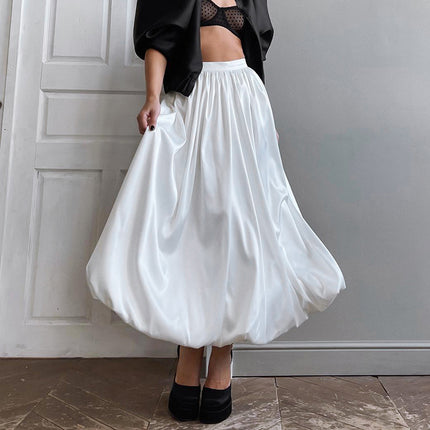 Wholesale Ladies Satin Long Skirt Women's High Waist A-Line Skirt Elegant Ladies Skirt