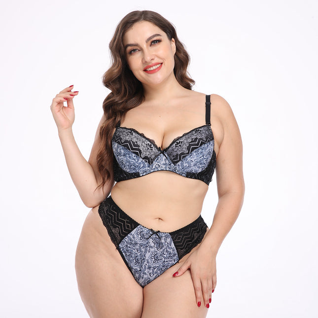 Wholesale Women's Plus Size Sexy Push Up Lace Bra Thong Two Piece Set