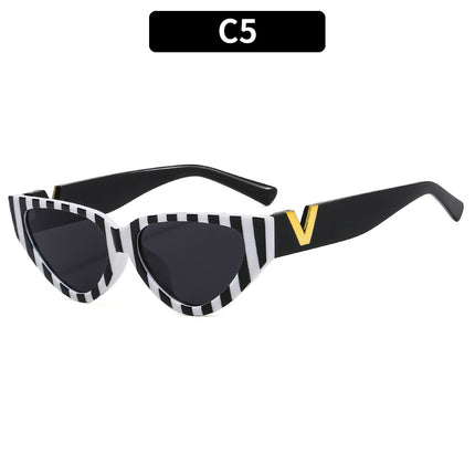 Hip Hop Disco Black and White Zebra Pattern V Triangle Cat Eye Sunglasses