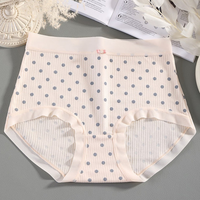 Women's Plus Size Polka Dot High Waist Silk Antibacterial Cotton Briefs