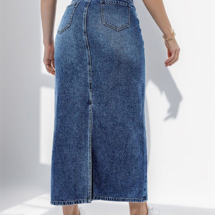 Wholesale Women's Ripped High-waisted Denim Skirt with Splits