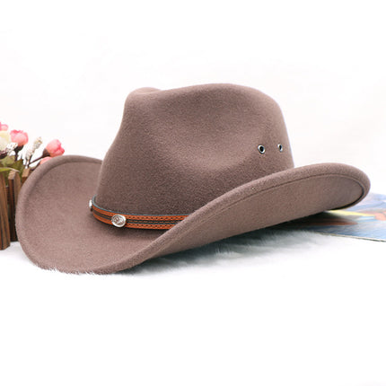 Men's Winter Tibetan Style Woolen Cowboy Hat Western Gentleman Felt Hat Breathable Jazz Hat 