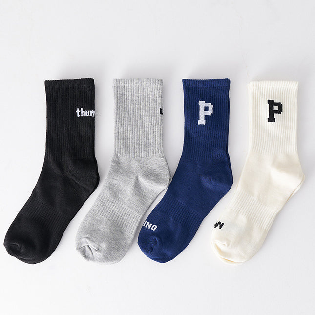 Wholesale Women's Autumn Winter Letter Sports Socks Mid-calf Socks 