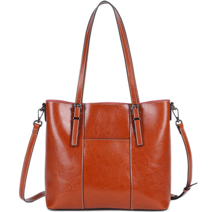 Women's Genuine Leather Trendy and Fashionable Large-capacity Cowhide Tote Shoulder Bag