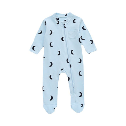 Newborn Spring Cotton Diagonal Zipper Babygrow With Feet