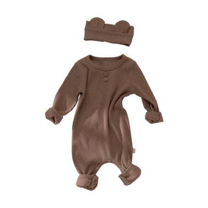 Baby Fall Cotton Long-sleeved Romper Babygrow Hairband Set